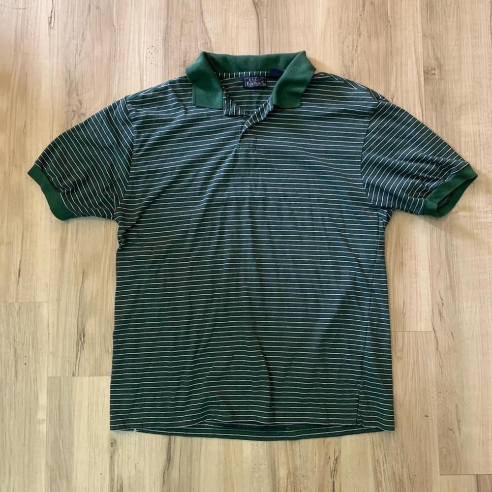 Vintage Basic Editions green striped‎ polo shirt